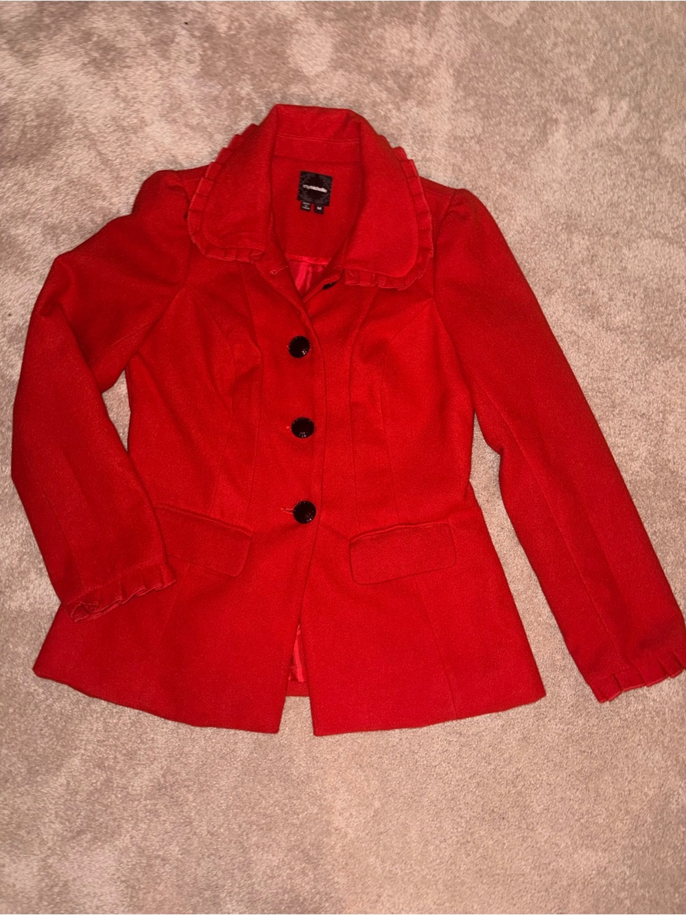 My Michelle Vibrant Red Pea Coat with Ruffle Collar